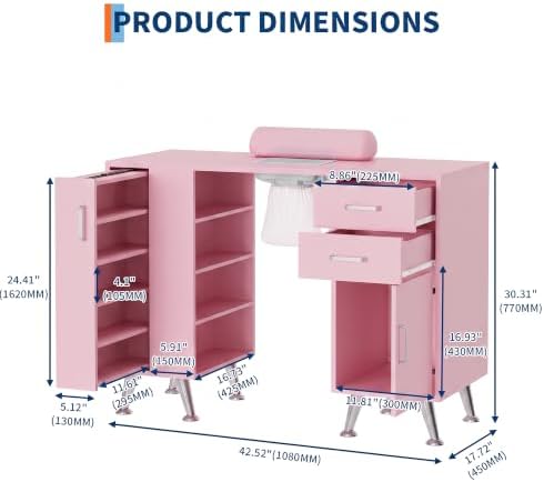 Garvee Professional Manicure Table with Dust Collector, Nail Desk Station - Image 3
