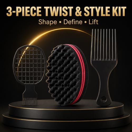 3-Piece Curl Sponge Kit with Afro Pick and Styling Comb - Image 2