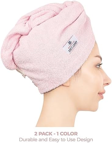 American Soft Linen 100% Cotton Hair Towels for Women, Head Towel Cap, Cotton Hair Turban Towel Wrap for Long Curly Anti Frizz Hair, Soft and Absorbent Cotton Hair Towels 2 Pack, Pink - Image 2