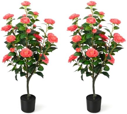 2 Pack 34'' Artificial Camellia Tree with 20 Pink Flowers by Unknown