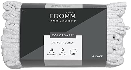 Fromm ColorSafe 100% Cotton Bleach Proof Salon Hair Towels, White, 6-Pack by Fromm