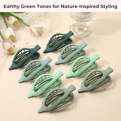 8 Pack Green Flat Hair Clips – Matte Large French Green Claw Clips for Women & Girls, No-Slip Strong Hold Gradient Barrettes for Thick or Thin Hair, Nature Inspired Cottagecore Look - Image 5