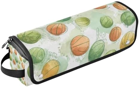 Hair Tools Travel Bag with Heat Resistant Mat 2-in-1 Hot Tools Travel Bag Organizer Flat Curling Iron Travel Case for Straightener Green Orange Watercolor Basketballs by WelcometoElliTarr