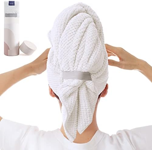 Large Microfiber Hair Towel Wrap for Women, Anti Frizz Drying Towel, Fast Dry Turban Wet Hair, Long, Thick, Curly Super Absorbent Soft Towels - White by BYCOO