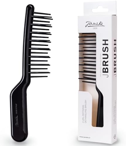 Janeke J-Brush Detangling Comb for Curly and Wavy Hair – Wide Tooth J-Shape Brush for Wet and Dry Use – Anti-Frizz, Lightweight and Gentle on Scalp – Made in Italy Professional Styling Tool (Black) by Janeke