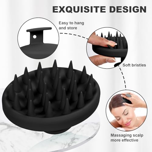 Meartchy Silicone Scalp Massager, Scalp Scrubber for Hair Growth with Soft Bristles, Scalp Exfoliator Brush Dandruff Removal Shampoo Brush for Wet Dry Scalp Care (Black) - Image 3