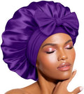 BONNET QUEEN Double Layer Silk Bonnet for Sleeping for Women Satin Lined Bonnet Night Cap for Curly Hair with Tie Band,Purple by BonnetQueen