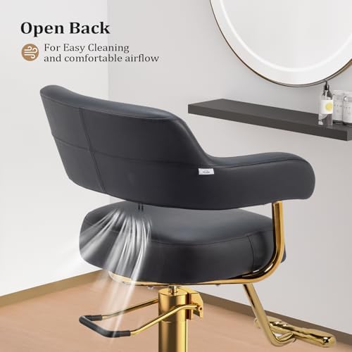 OmySalon Barber Chairs for Barbershop Black and Gold Styling Chair, Salon Chair for Hair Stylist Heavy Duty Hydraulic Pump, 360°Swivel with Footrest, Hairdressing Home Beauty Spa Braiding Equipment - Image 5