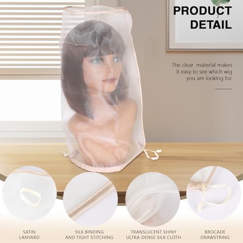 5PCS Wig Storage Bags for Multiple Wigs Covers to Keep Wig Fresh, Holder Stand Dust Cover with Drawstring, Hair Salon Accessories Supplies & Kit for Salon Home Use - Image 5