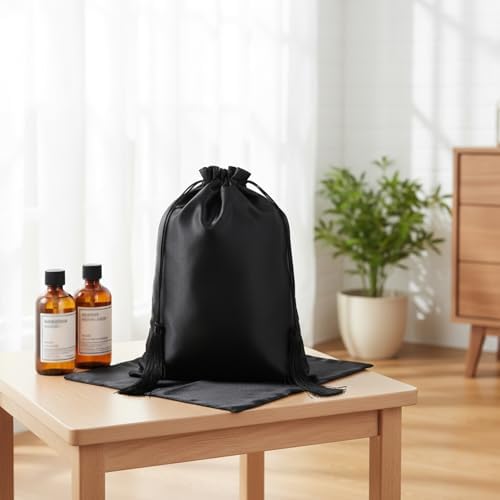 4Pcs Wig Storage Bags,Satin Bags with Drawstring Tassel Silk Wig Bag Hair Bag Storage for Multiple Wigs,Bundles,Hair Extensions(Black) - Image 7