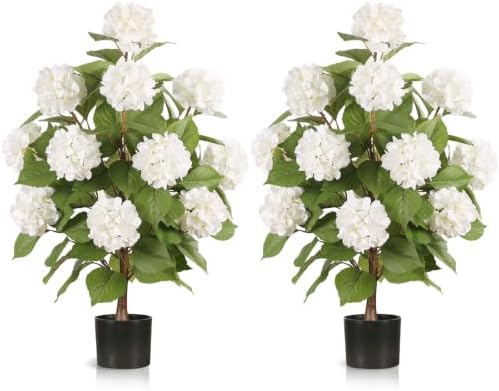 3FT Artificial Hydrangea Tree,White 2 Pack by Gicbzkoz