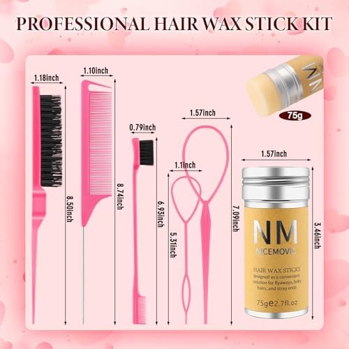 Hair Wax Stick Set for Flyaways Stocking Stuffers for Women Kids Christmas/Birthday Gifts Hair Accessories for Women Girls Teen Girls Trendy Stuff, Hairs Slick Stick Styling Tools Baby Hairs Gel Pink - Image 2
