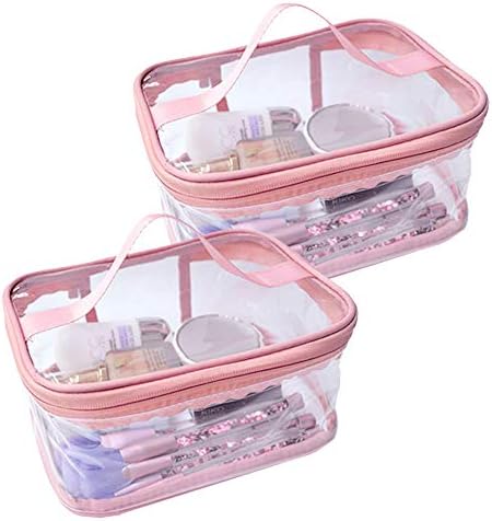 2-Pack Toiletry Bag Makeup Cosmetic Clear Bag Portable Waterproof Transparent Travel Large Storage Pink by MOMO%27s+ANEMEL