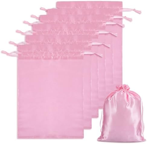 6Pcs Wig Bags Storage,Pink Wig Bags with Satin Drawstring Storage for Wigs Extension Bundle by Unknown