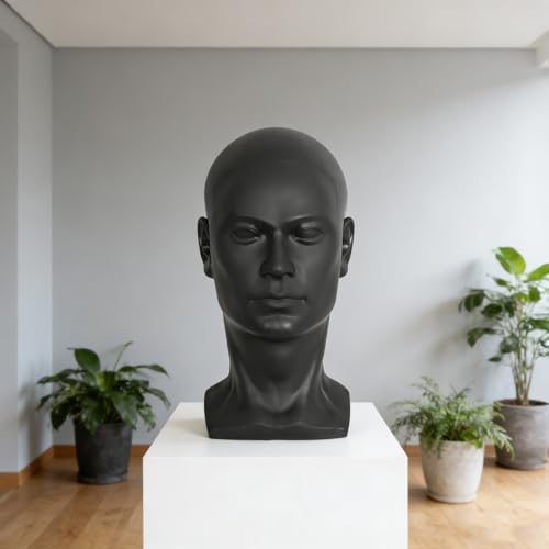 Black PVC Male Mannequin Head Professional Training Head Bald Manikin Head with Shoulder for Display Headphone Game Console Hats Wigs Jewellery Glasses Facemask Caps Model Head - Image 7