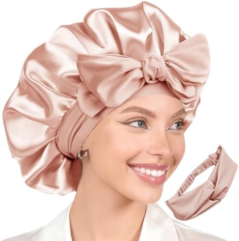 2Pcs Womens Silk Satin Bonnet For Sleeping Hair Bonnets Adjustable Soft Band Silky Sleep Cap Hairs Wrap For Women by WJingYiJia