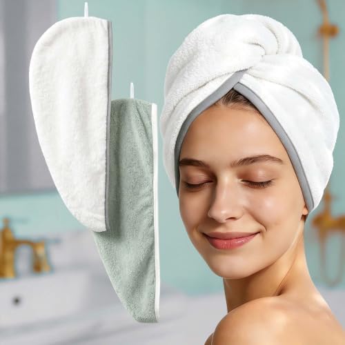 VOOVA & MOVAS Hair Turban 2 Pack,Light Gray White,Anti-Frizz Quick Dry by VOOVAMOVAS