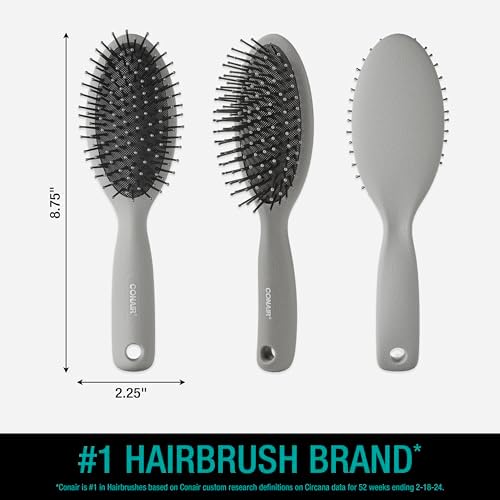 CONAIR Men Hair Brush, Men’s Detangler Brush for Everyday Brushing and All Hair Types, Flexible Cushion Base with Ball-Tipped Bristles Won’t Snag or Pull, Slate Gray - Image 5