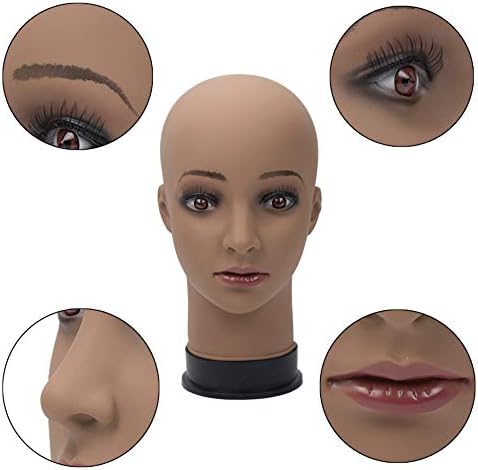 BHD BEAUTY Bald Mannequin Head Brown Female Professional Cosmetology for Wig Making, Display wigs, eyeglasses, hairs with T pins 22'' - Image 4