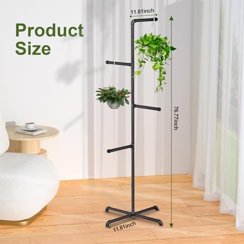 Hanging Plant Stand Indoor, Black Metal Plant Holder, 76 Inch - Image 2