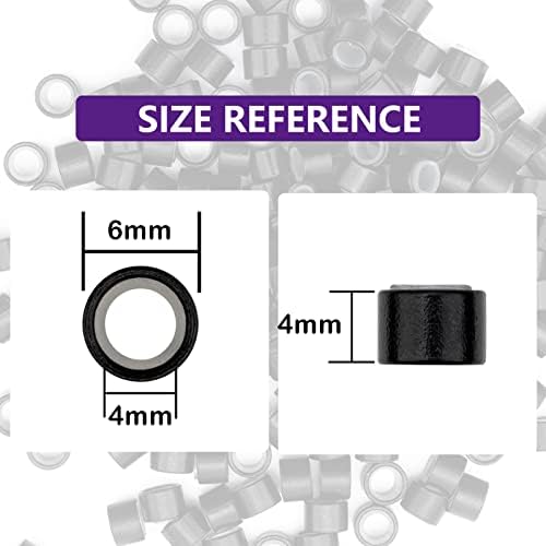 Hairro Micro Link Beads 200pcs 6mm Silicone Lined Micro Rings for Human Hair Extensions Feather Extensions Black - Image 3