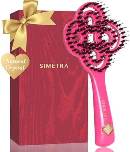 SIMETRA Lucky Hair Brush for Women, 14K Gold Plated Wet Brush Detangling Brush for All Hair Types, Natural Crystal Inlay Boar Bristle Hair brush, Curly Detangler HairBrush for Scalp Massage Gift by SimetraHairBrush