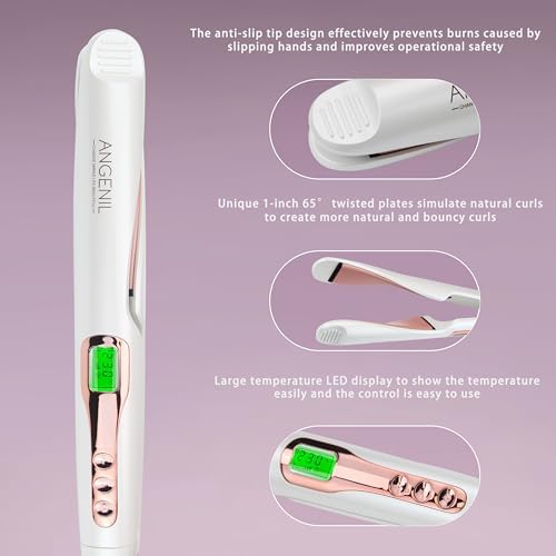 ANGENIL Pro Tourmaline Ceramic Twist Hair Straightener, Dual Voltage Flat Iron Curling Iron in One, Round Flat Iron with Silicone Heat Resistant Mat, LCD Display, 11 Adjustable Temp, 20S Fast Heating - Image 5