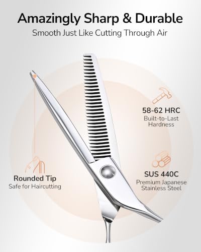 ULG Professional Hair Thinning Scissors & Shears, 6.5" 440C Japanese Stainless Steel Barber Scissors, Hand-Honed Razor Sharp Blades & Ergonomic Offset Handle for Salon & Home Use - Image 2