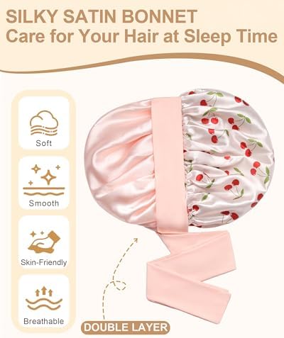 AWAYTR Double Layer Satin Bonnet for Women, Reversible Sleep Hair Wrap - Image 4