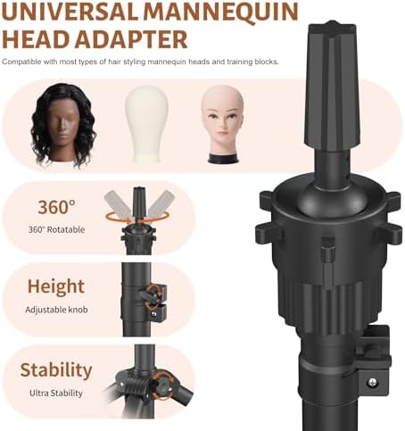 Wig Stand Tripod, 50 Inch Adjustable Mannequin Head Stand, Wig Head Stand for Cosmetology, Hairdressing Training - Includes T-Pins, Comb, Hair Clips & Carrying Bag (Head Not Included) - Image 3