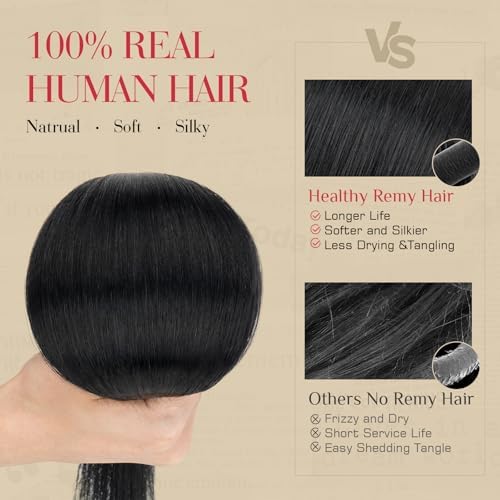 Rich Choices Real Human Hair Clip In Extensions-6 Pcs Single Clip Design-100% Remy Hairs Invisible Clip in Extensions for Thin Short Hair-Seamless Hairpieces for Women/Men-12 Inches #1Jet Black - Image 4