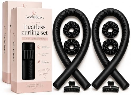 NocheSuave Heatless Hair curler Kit, Satin Heatless Curling Rod for Overnight Curls, No Heat Hair Curler for Long & Medium Hair, 1 Pack & 2 Pack Options. (2 pack) by NocheSuave