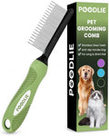 Poodle Grooming Comb - Metal Dematting Comb with Long & Short Stainless Steel Teeth for Removing Matted Hair & Knots, Safe and Gentle for Dogs & Cats (Green) by Poodlie