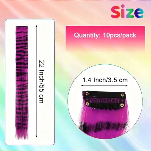 10 Pcs Fuchsia Hair Extensions, Raccoon Tail Striped Hair Accessories 22 In - Image 2