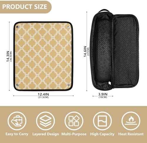 Hair Tools Travel Bag with Heat Resistant Mat 2-in-1 Hot Tools Travel Bag Organizer Flat Curling Iron Travel Case for Straightener Yellow Quatrefoil - Image 4