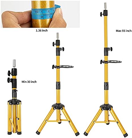 ZQIAN BEAUTY Heavy-duty Wig Stand Tripod, 55 Inch Metal Mannequin Head Stand Tripod For Hairdressing Training Head, Adjustable Wig Head Stand with Tool Tray (Golden, Mannequin Head Not Included) - Image 3