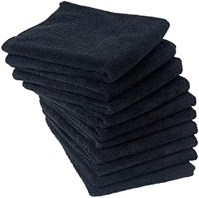 Eurow Microfiber Salon Towels – Bleachproof, Ultra Absorbent & Quick Drying – Soft, Lightweight & Durable for Hair Styling, Beauty, Barber & Spa Use, 16 x 29 Inches, 10-Pack, Black by Eurow