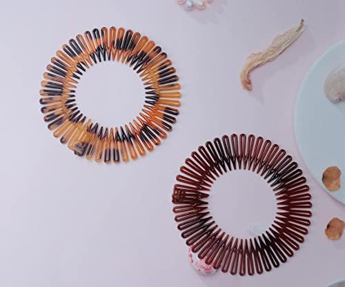 4 Pcs Circular Stretch Comb Plastic Circle Spring Headband (Round-leopard) - Image 3