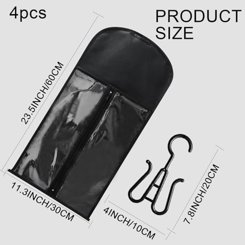 Jonley 4Pcs Wig Storage Wig Bags Storage with Hanger, Wig Storage Bag with Hair Extensions Wigs and Accessories, Breathable and Easy to Carry Home Hair Salon Travel Available (Black 23.5in) - Image 2
