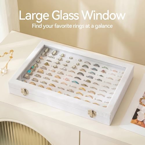 Frebeauty 100 Slots Ring Organizer Tray,Velvet Ring Box with Clear Lid - Image 4