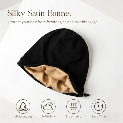 2 Pcs Adjustable Silk Hair Bonnet for Sleeping, Satin Lined Sleep Cap for Women and Men, Silk Hair Wrap Slouch Beanie. - Image 2