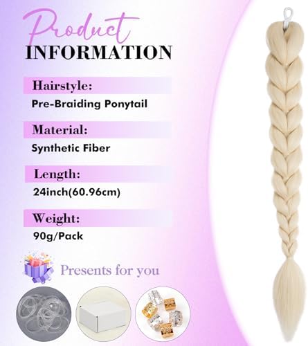 Getgal 24 Inch 613 Braids Ponytail Hair Pre Braiding Hair with Tie Synthetic Golden Hair Extensions for Halloween Costume Cosplay（24inch Ponytail 613） - Image 2