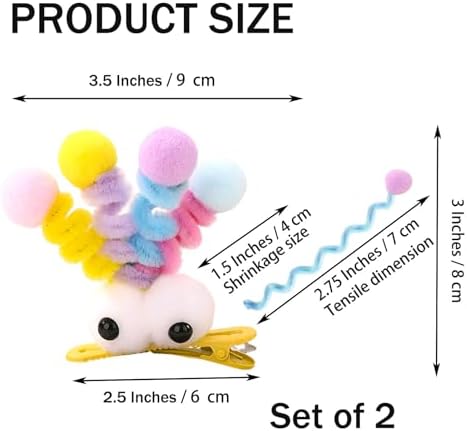 MIUPOO Fluffy Pom Poms Hair Clips,Crazy Hair Day Accessories for Girls,Quirky Little Monster Barrettes,Plush Duckbill Hairpins Hair Barrettes,Party Modeling Hair Accessories,2 Pieces,Yellow eyes - Image 2