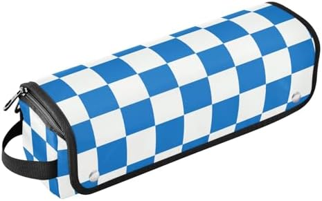 Checkerboard White Blue Plaid Hair Tools Travel Bag Portable Carrying Case Travel Pouch Organizer with Heat Resistant Mat for Curling Iron Hair Dryer Flat Irons by PJXTH