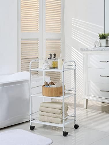 SunnyPoint 3-Tier Rolling Utility Cart – Metal Storage Organizer with Wheels, Mobile Kitchen Cart, Office & Home Organizer, White, 12" D x 16.92" W x 31.1" H - Image 3