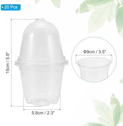 PATIKIL Nursery Pots with Humidity Dome, 20 Sets 3.5" Plastic Gardening Pot Planting Container Cups Plant Starting Pots with Drainage Holes, Transparent - Image 2