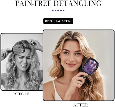 2-Pack Vented Detangling Hair Brush for Wet and Dry Hair, Pink and Purple - Image 5