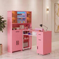 Manicure Table with Dust Collector and LED Display Cabinet (Pink) by Oakvera