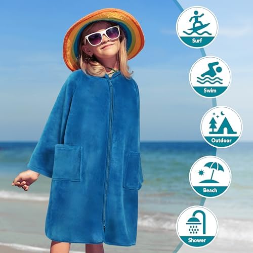SUN CUBE Kids Hooded Towel Robe, Zip-Up Fleece Swim Cover Up, Ages 7-12 - Image 5
