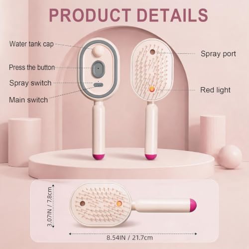 Electric Spray Air Cushion Massage Comb, Upgraded Rechargeable Steam Brush for Hair with Water Spray, Scalp Massage, Reduces Frizz, Self-Cleaning - Purple - Image 7